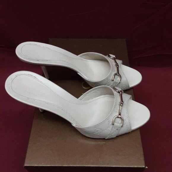 Gucci Guccissima GG Horsebit Open Toe Mules Slides Heels Stilettos 36.5 6.5 - Picture 3 of 11
